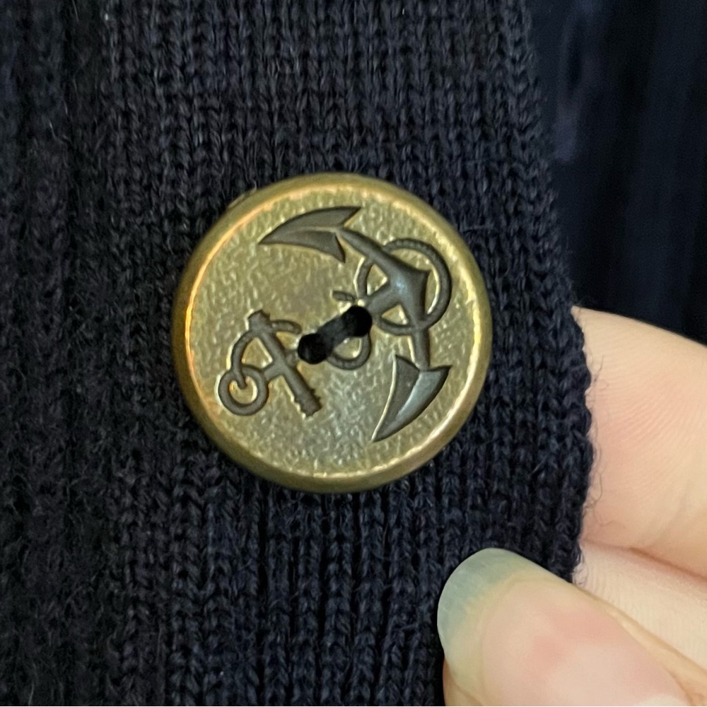 Woolmark 100% Wool Navy Blue Button Cardigan Sweater Crest Sailor Vintage France - Picture 6 of 14